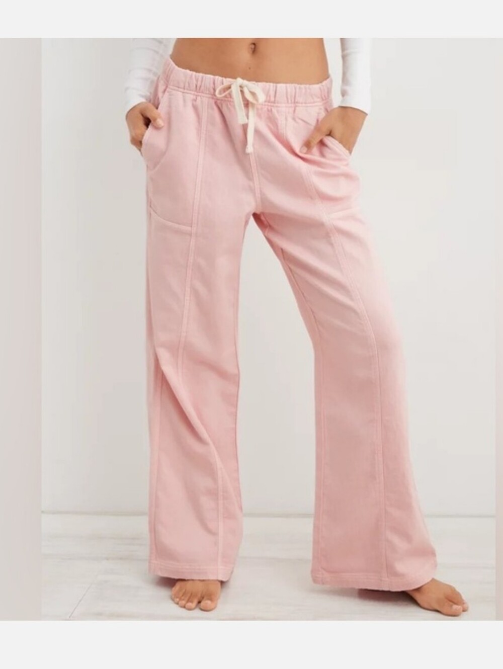 Aerie MeDay Light Pink Tie Waist Pants XS Short Soft Girl Balletcore Pockets NWT